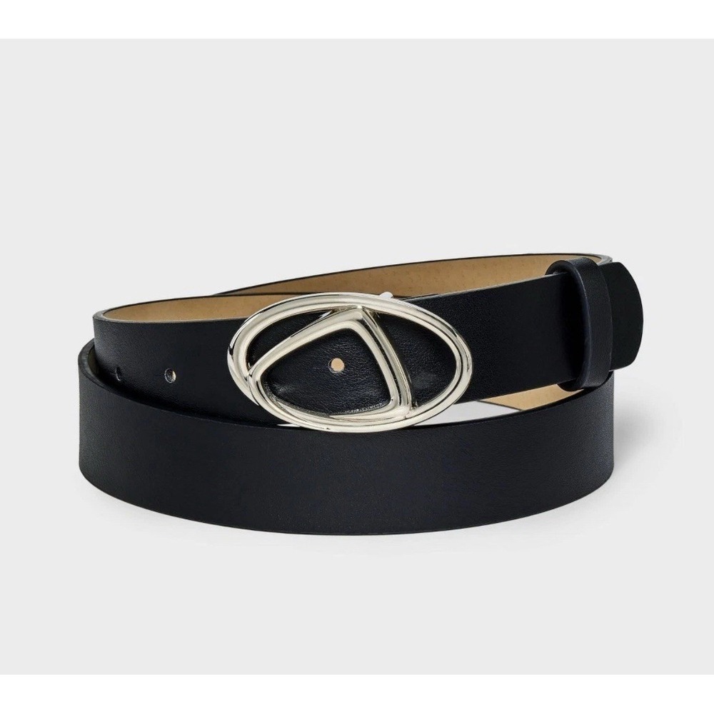 Wild Fable Faux Leather Adjustable Belt Silver Twisted Swirl Buckle Black Small